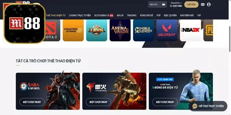 Thể thao điện tử M88 là chuyên mục ăn khách tại nhà cái hàng đầu